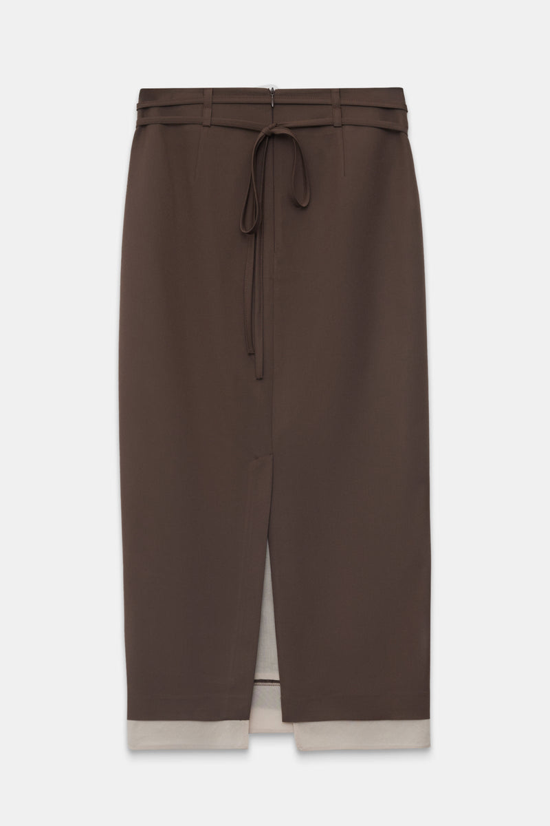 Setre Rope Belt And Pocket Detailed Midi Skirt Coffee Brown