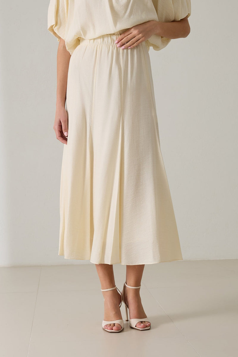 Setre Waist Elastic Detailed Midi Skirt Cream