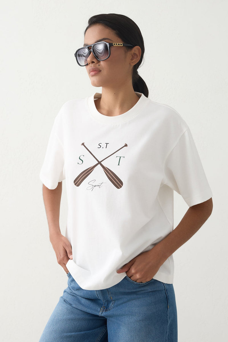 Setre Graphic Print T-Shirt Ecru