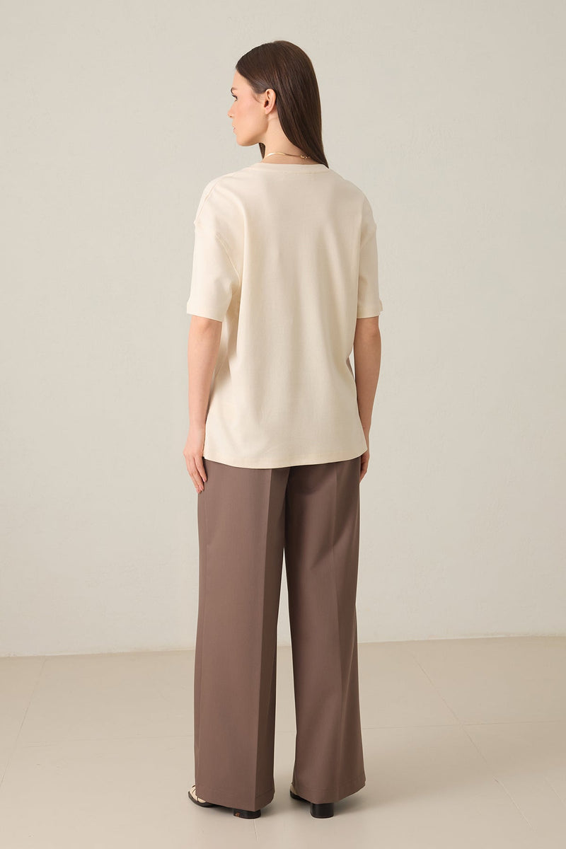 Setre Cotton Basic Short Sleeve Oversize T-Shirt Cream
