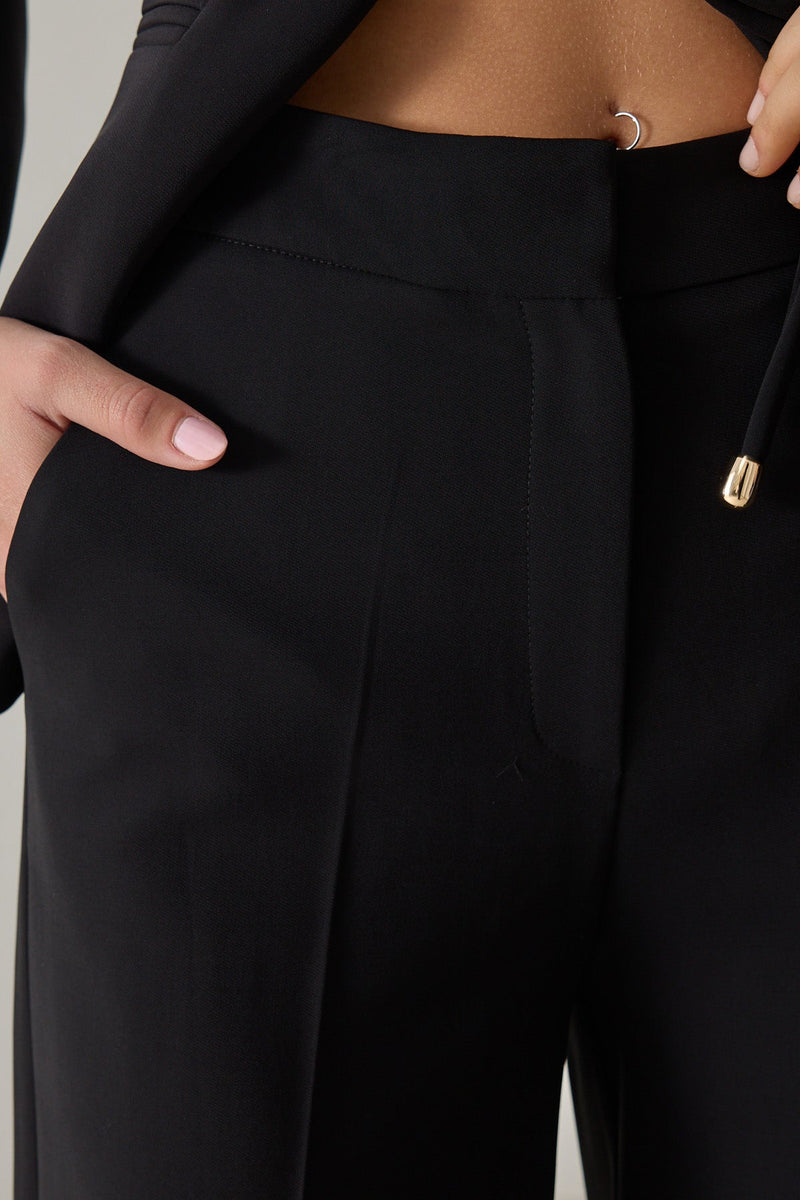 Setre Waist Tie And Pocket Detailed Jacket, Relaxed Cut Trouser Suit Black
