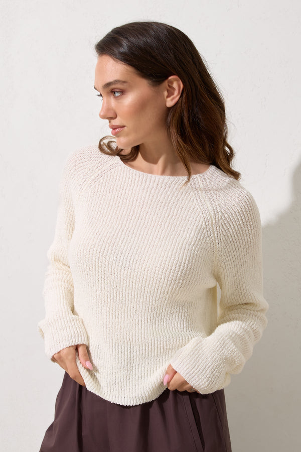 Setre Wide Neck Relaxed Cut Knit Blouse Ecru