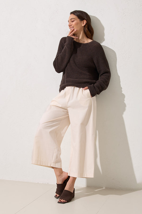Setre Wide Neck Relaxed Cut Knit Blouse Brown