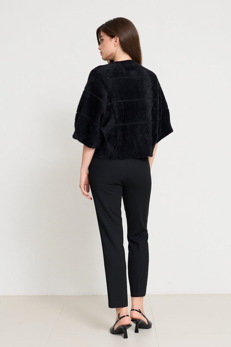 Setre Fur Detailed Short Knitwear Jacket Black