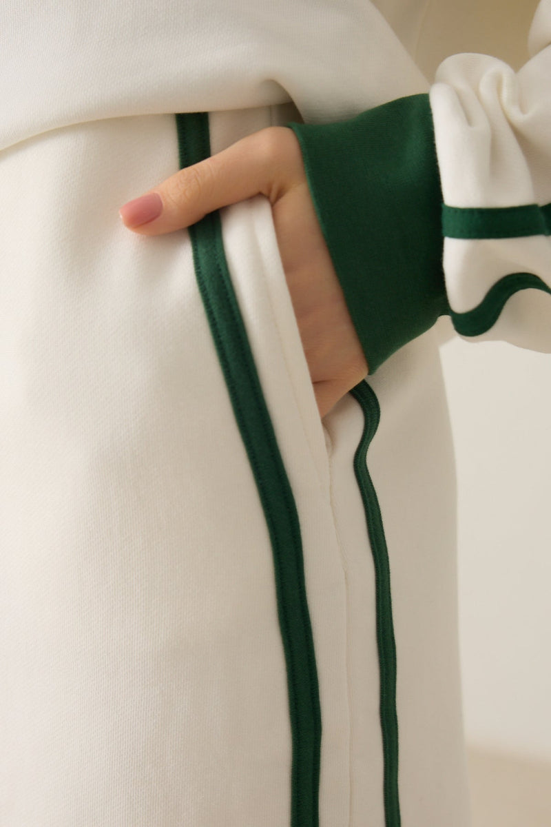 Setre V Neck Stripe And Print Detailed Sweatshirt Ecru