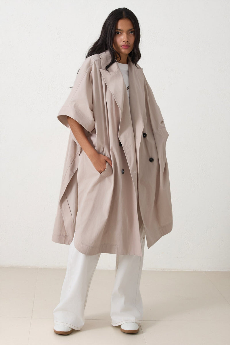 Setre Double-Breasted Midi Trench Coat Beige