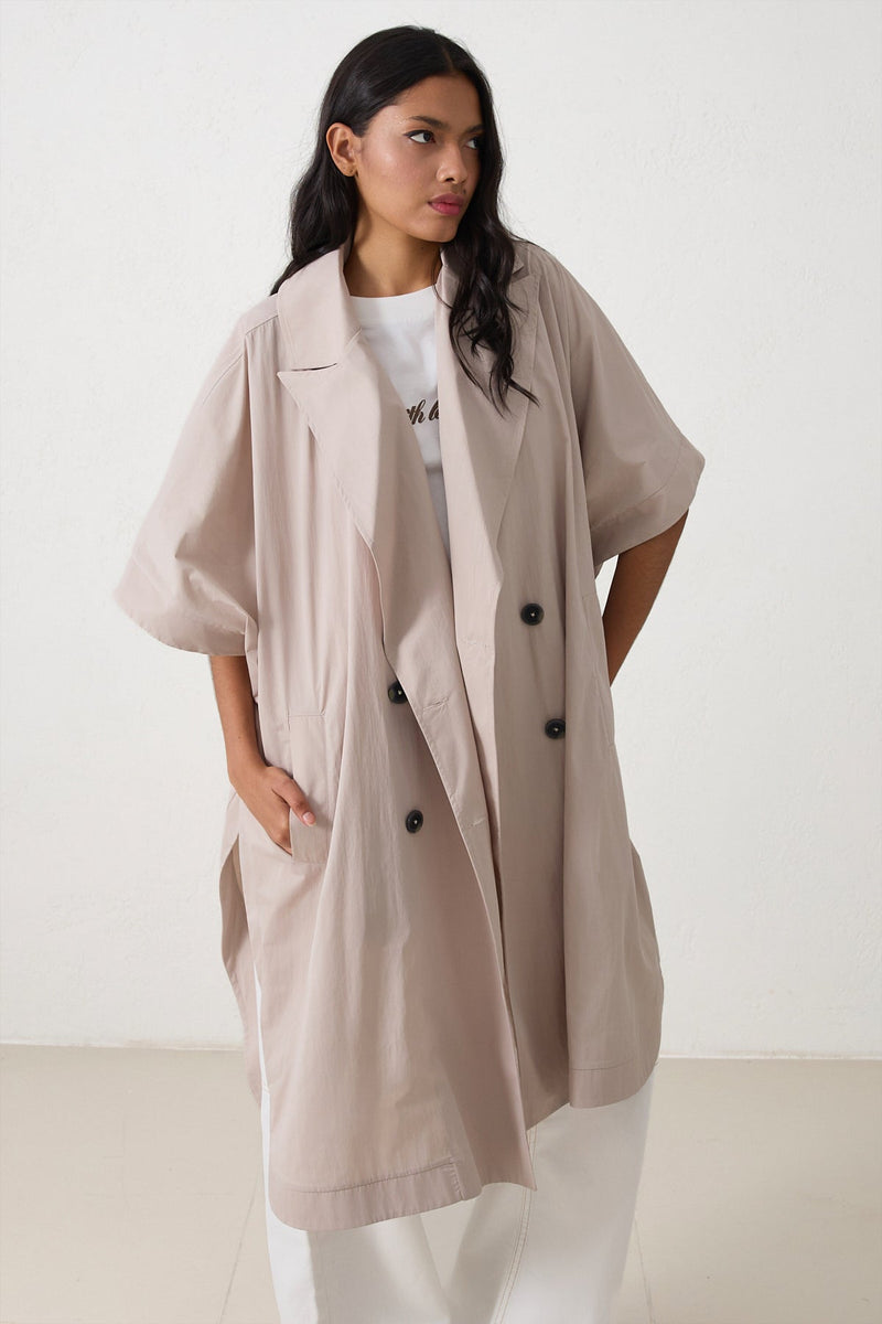 Setre Double-Breasted Midi Trench Coat Beige
