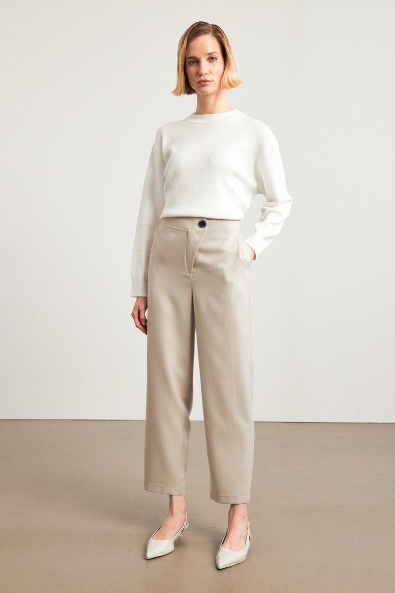 Setre Asymmetric Closure Elastic Waist Trousers Beige