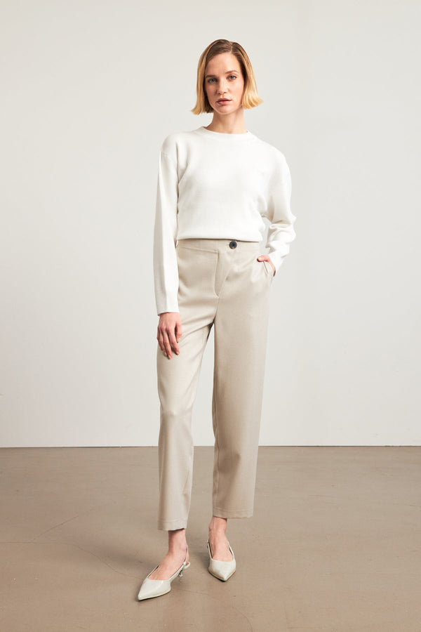 Setre Asymmetric Closure Elastic Waist Trousers Beige