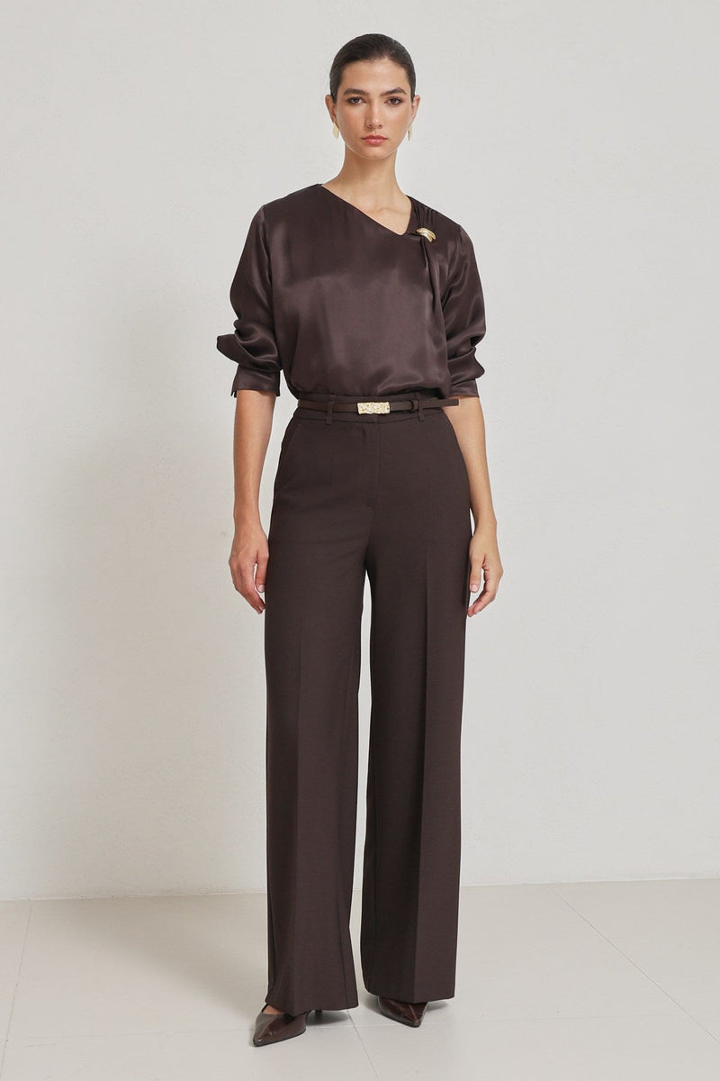 Setre Pocket Detailed Relaxed Cut Wide Leg Trousers Coffee Brown
