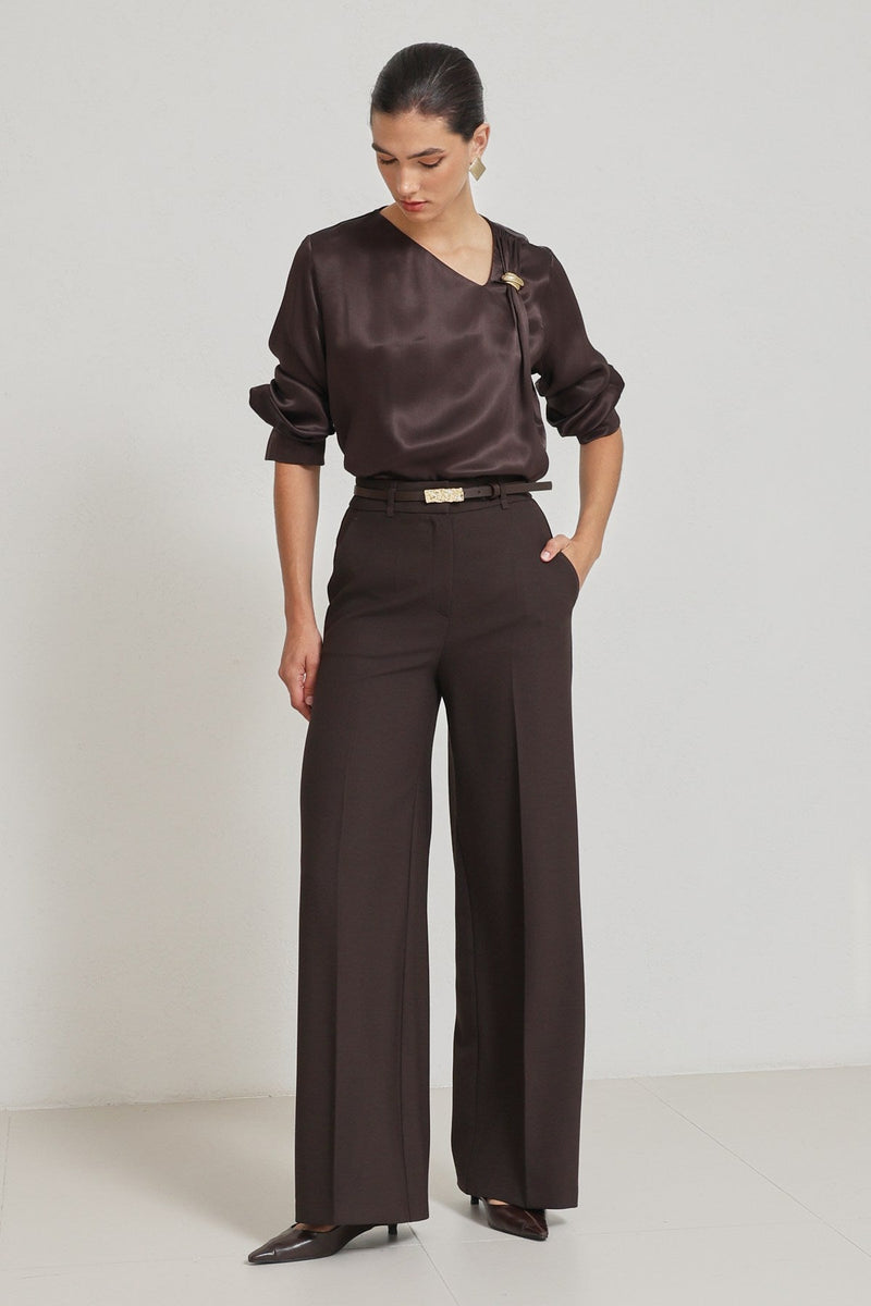 Setre Pocket Detailed Relaxed Cut Wide Leg Trousers Coffee Brown