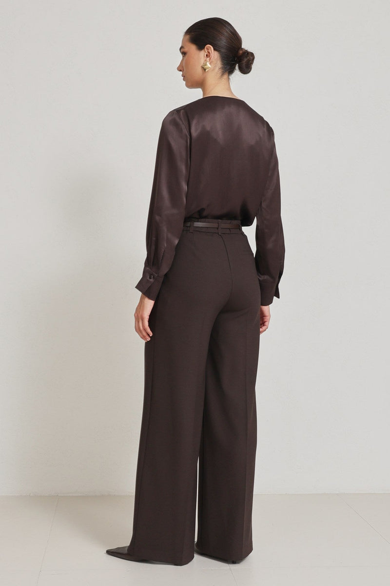 Setre Pocket Detailed Relaxed Cut Wide Leg Trousers Coffee Brown