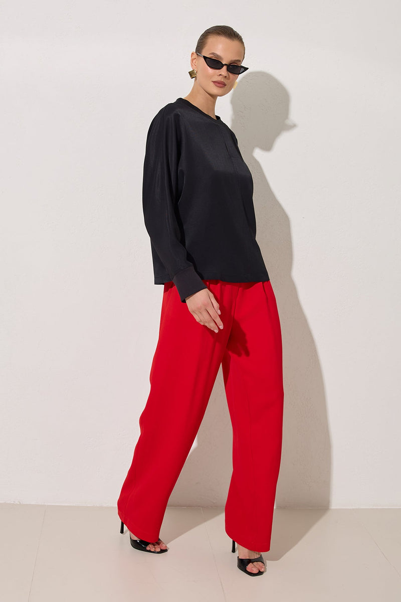 Setre Crew Neck Long Sleeve Blouse Black