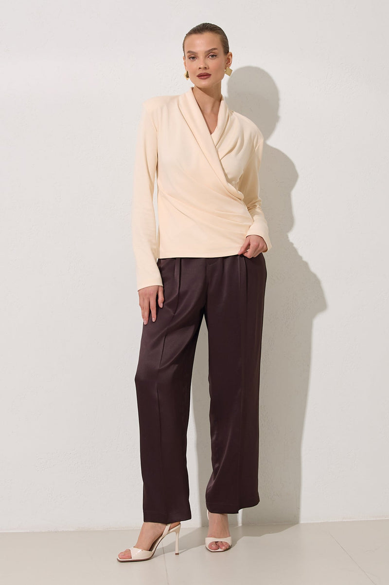 Setre Surplice Pleated Blouse Cream
