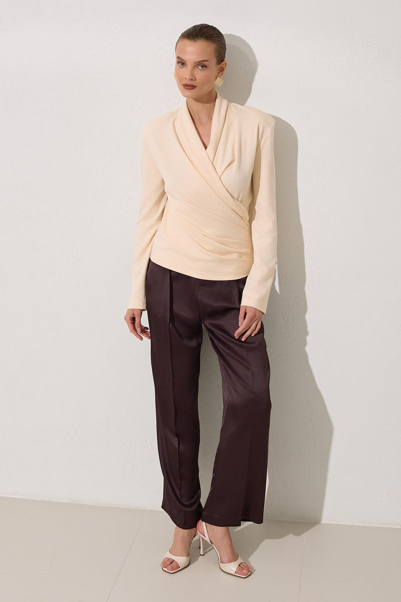 Setre Surplice Pleated Blouse Cream