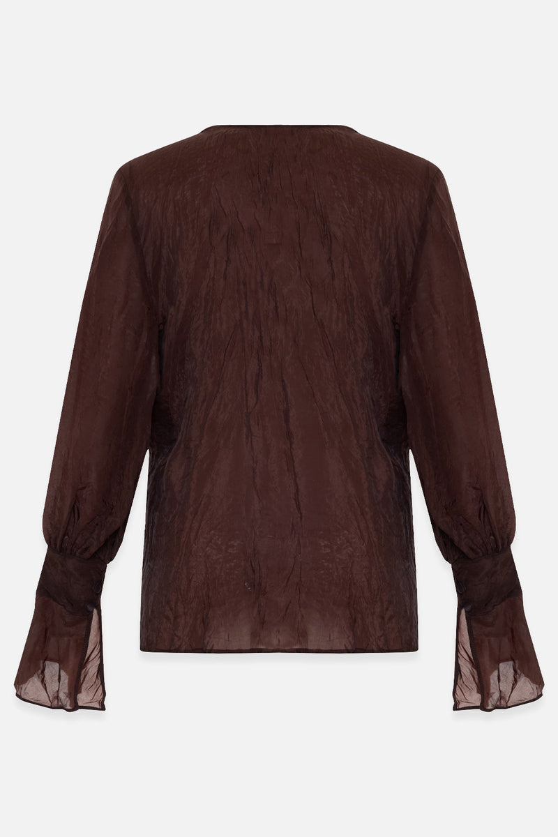 Setre V-Neck Tie Detail Blouse Brown