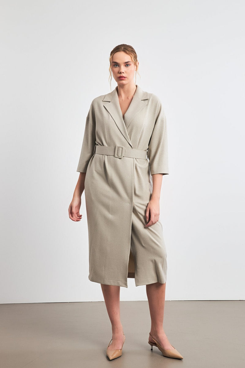 Setre Long Sleeve Belted Shirt Dress Beige