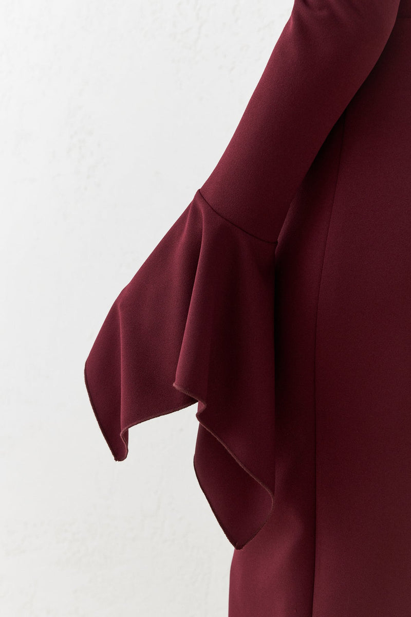 Setre Full Fit Midi Dress With Shoulder And Sleeve Detail Burgundy