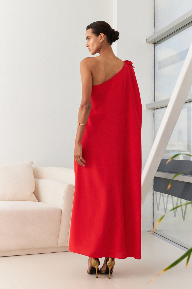 Setre One Shoulder Midi Dress Red