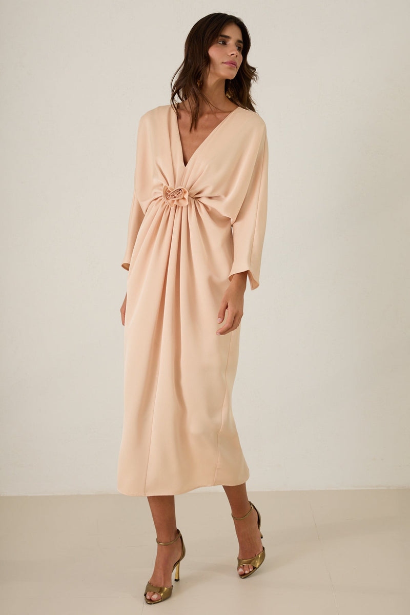 Setre Rose Detail Draped Dress Salmon