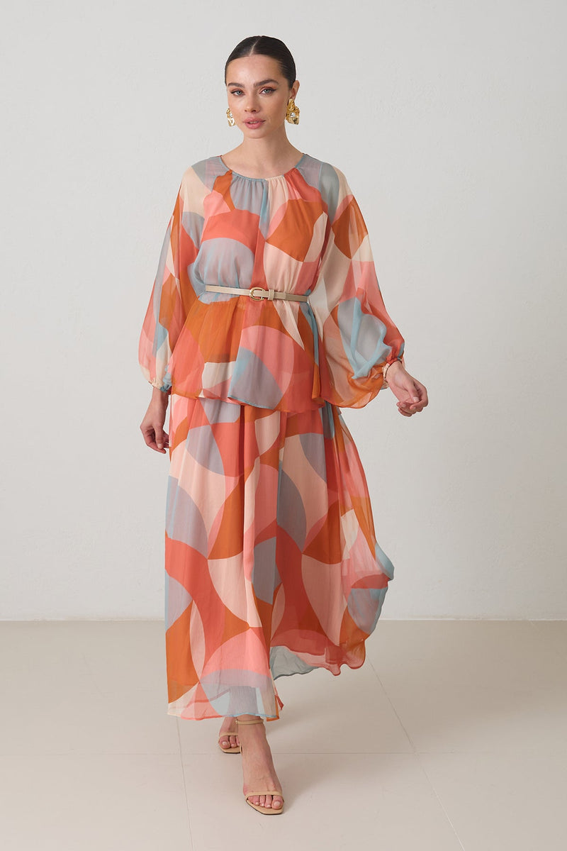 Setre Two-Piece Form Printed Dress Orange