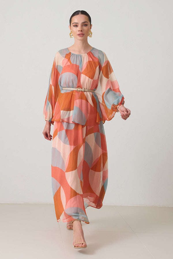 Setre Two-Piece Form Printed Dress Orange