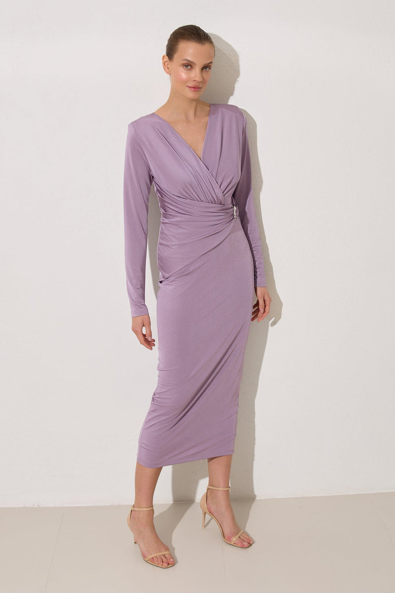 Setre V-Neck Pleated Detail Dress Lilac