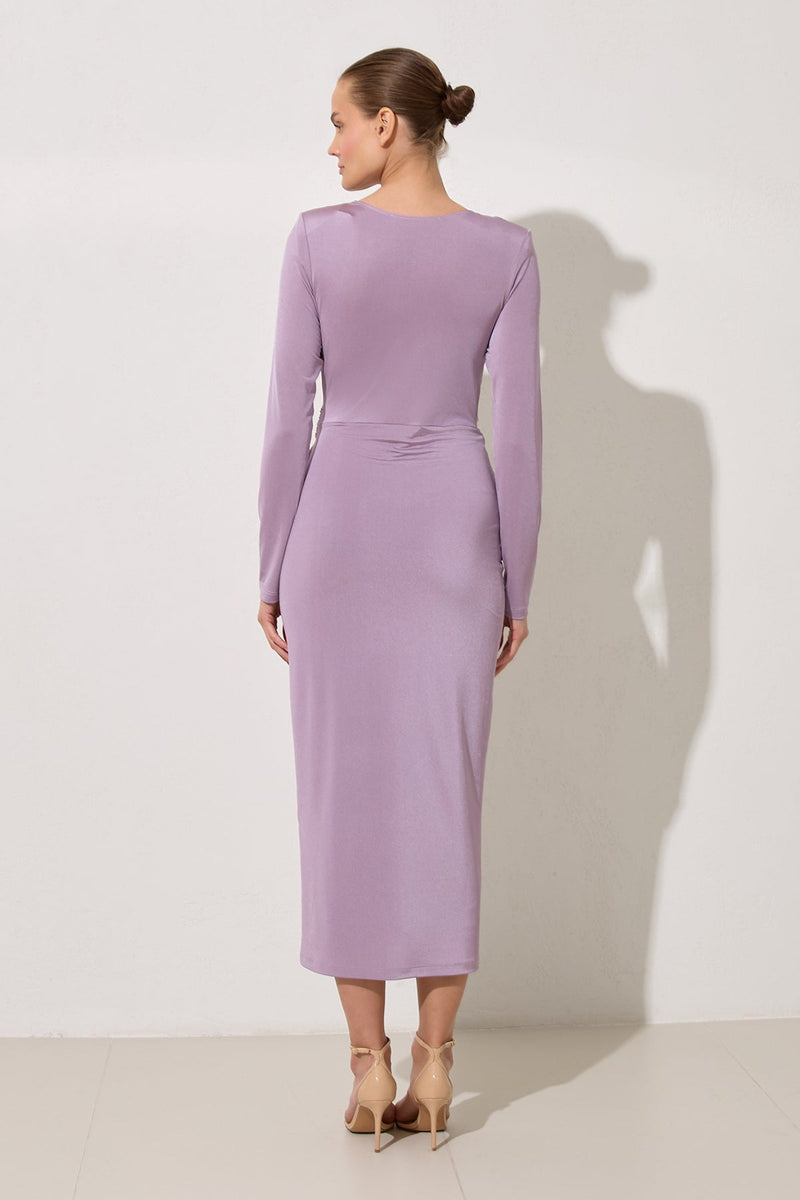 Setre V-Neck Pleated Detail Dress Lilac