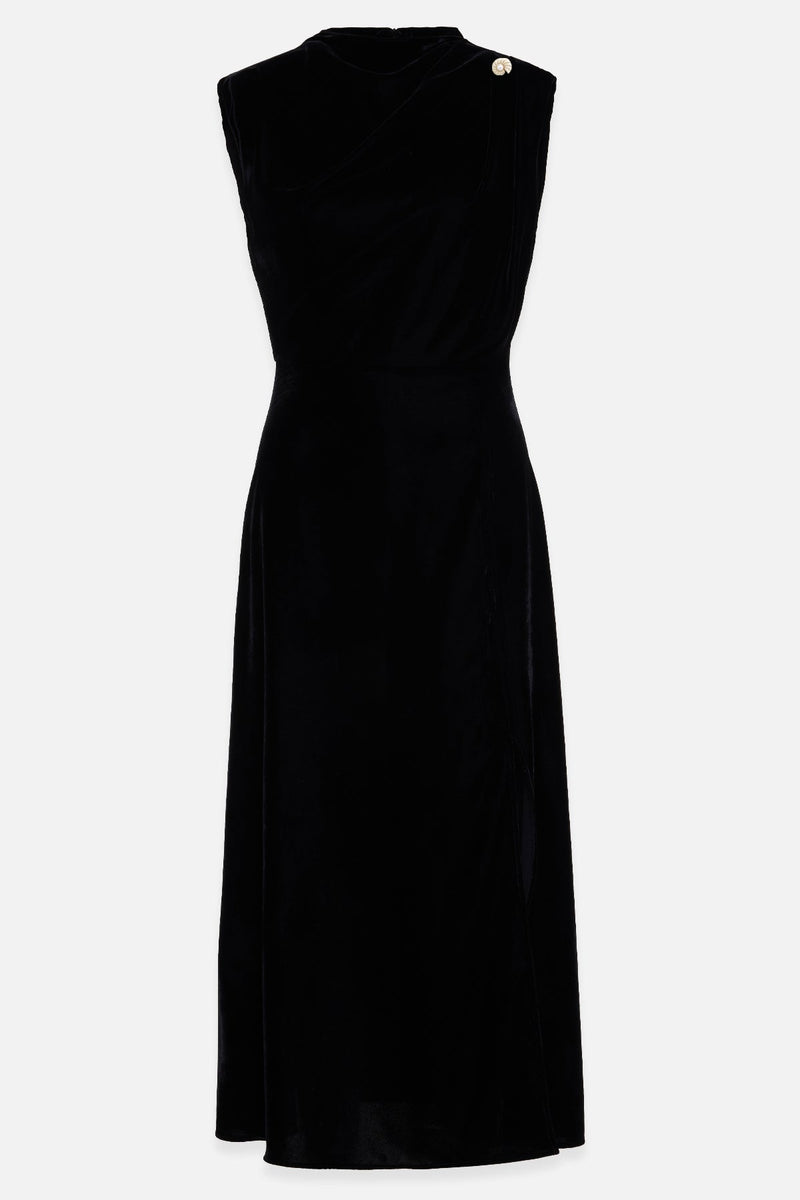 Setre Sleeveless Velvet Dress With Collar Detail Black