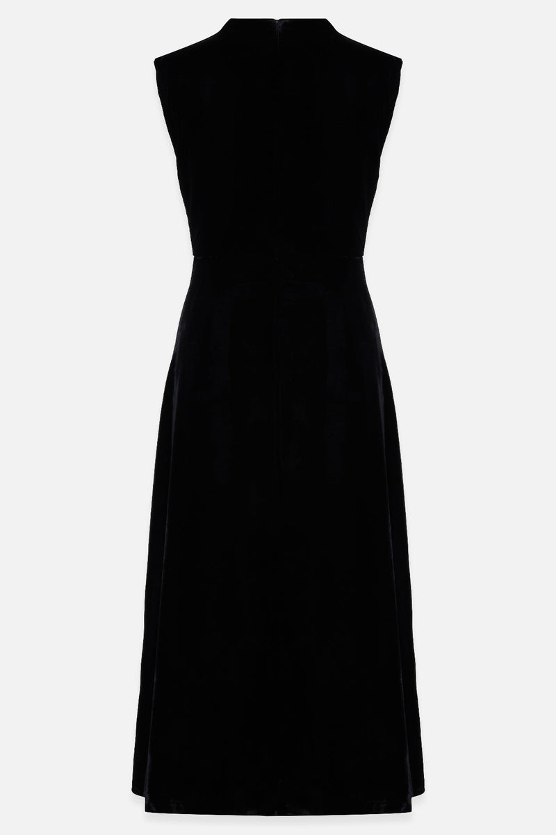 Setre Sleeveless Velvet Dress With Collar Detail Black