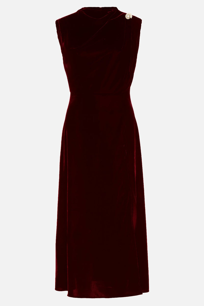 Setre Sleeveless Velvet Dress With Collar Detail Burgundy