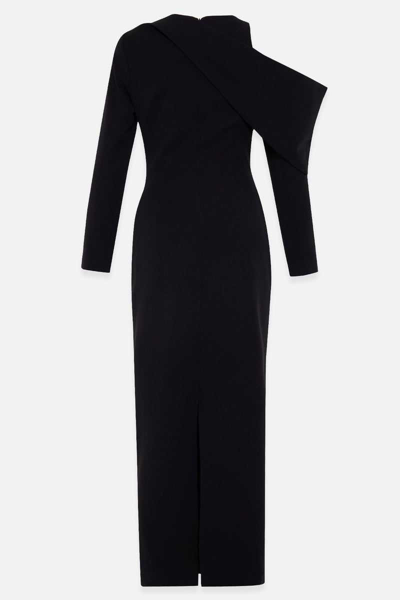 Setre Sleeve Detailed Full Pattern Long Sleeve Dress Black