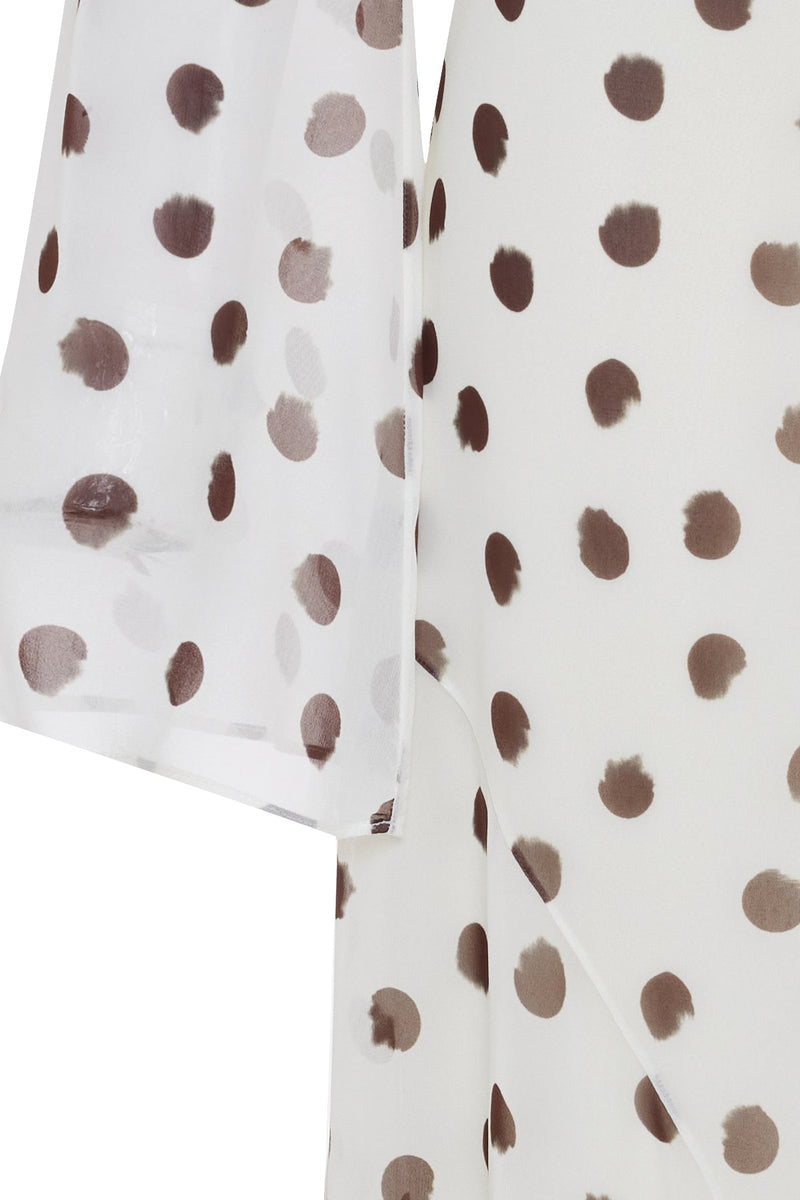 Setre Polka Dot Dress With Waist-Sleeved Collar And Sleeve Details Ecru-Brown
