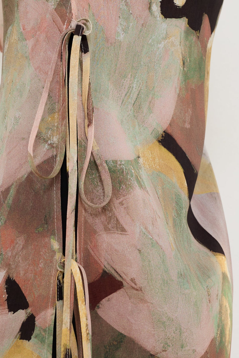 Setre Side Tie Detailed Long Sleeve Patterned Dress Black/Yellow