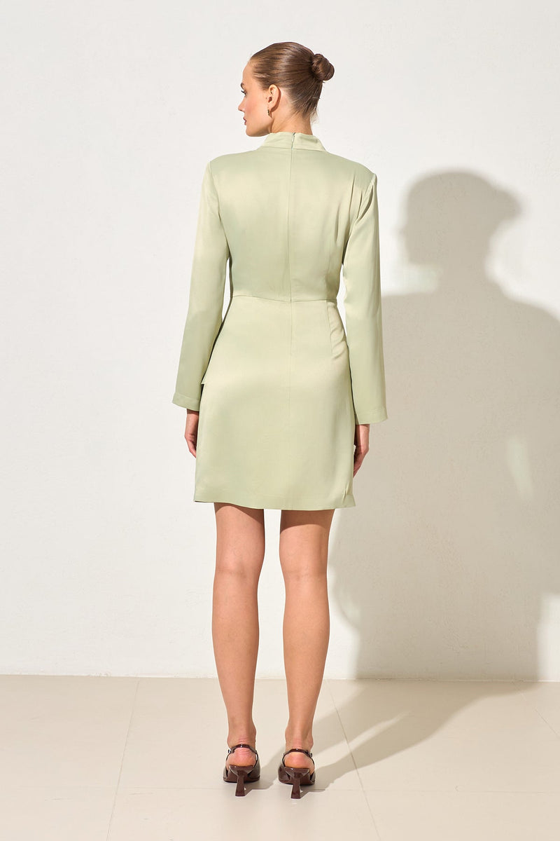 Setre Tie Detailed Turtleneck Long Sleeve Mini Dress Light Green