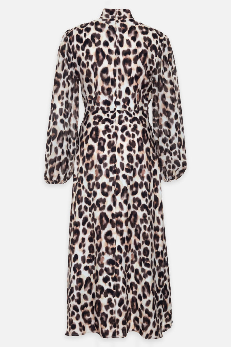 Setre Collar Detailed Leopard Print Dress Cream Multi
