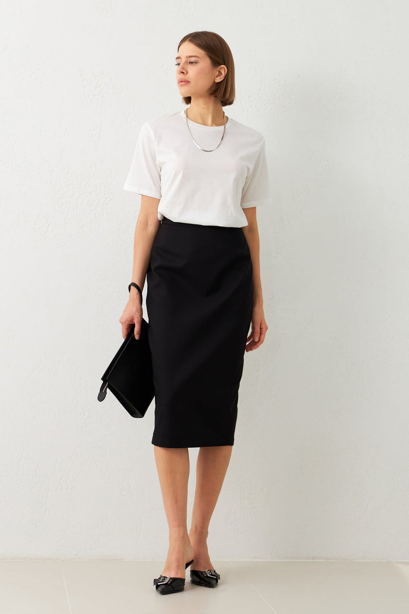 Setre Waist Fitted Midi Length Pencil Skirt Black