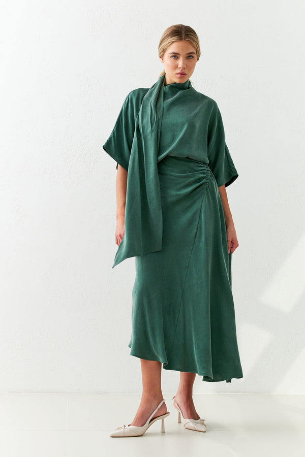 Setre Asymmetrical Gathered Skirt Green