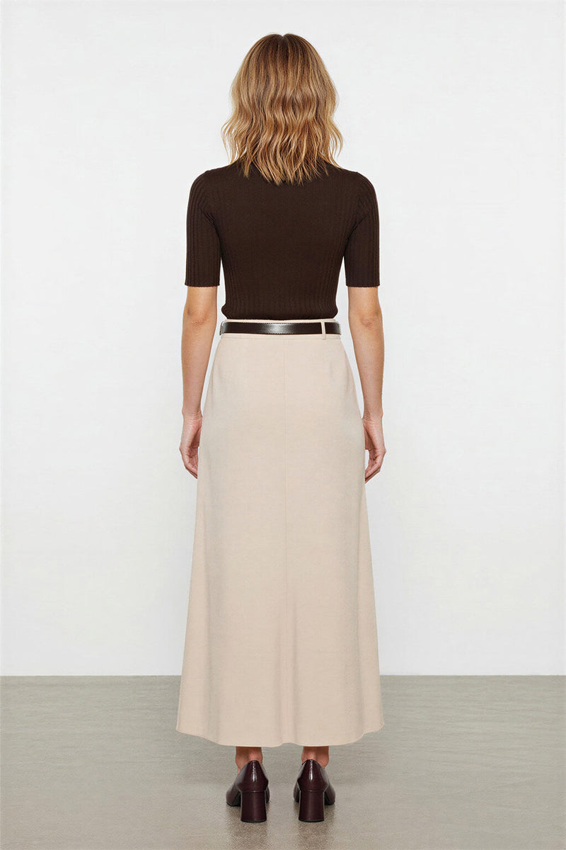 Setre Full Pattern Midi Length Skirt Beige