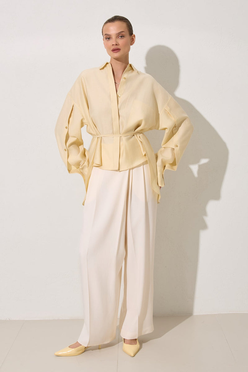 Setre Long Back Shirt With Button On Sleeve Light Yellow