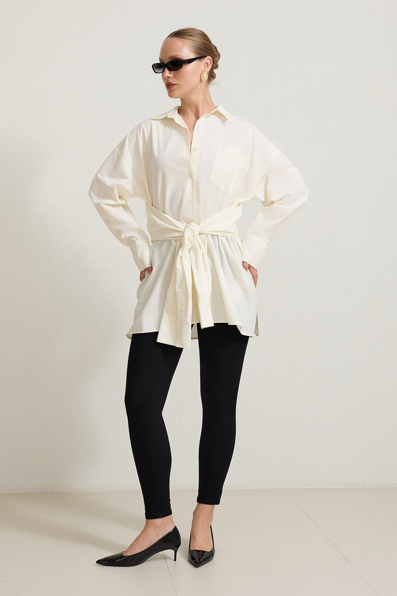Setre Waist Tie Detailed Shirt Cream