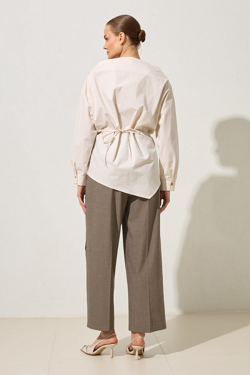 Setre Wide Collar With Tie Detail Shirt Cream