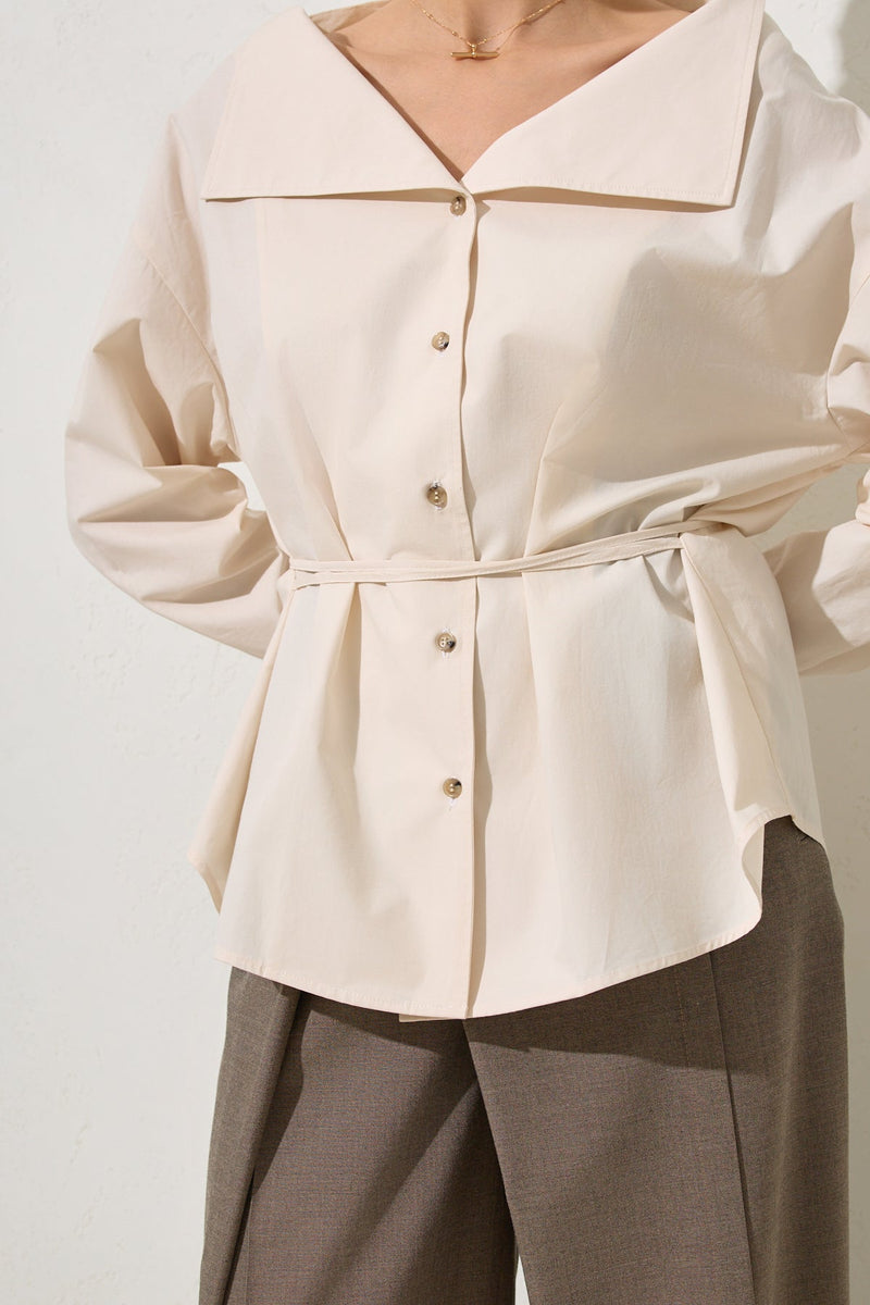 Setre Wide Collar With Tie Detail Shirt Cream