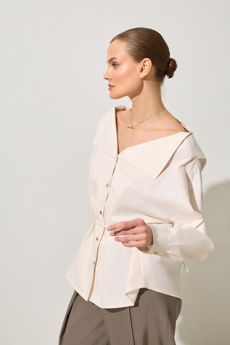 Setre Wide Collar With Tie Detail Shirt Cream