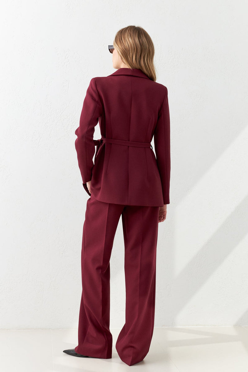 Setre Suit With Waist Tie Jacket And Trousers Red