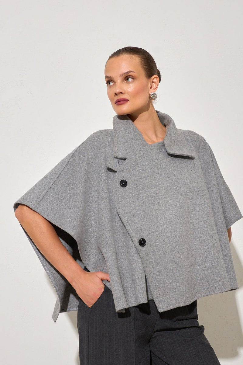 Setre Button Detailed Poncho Coat Grey