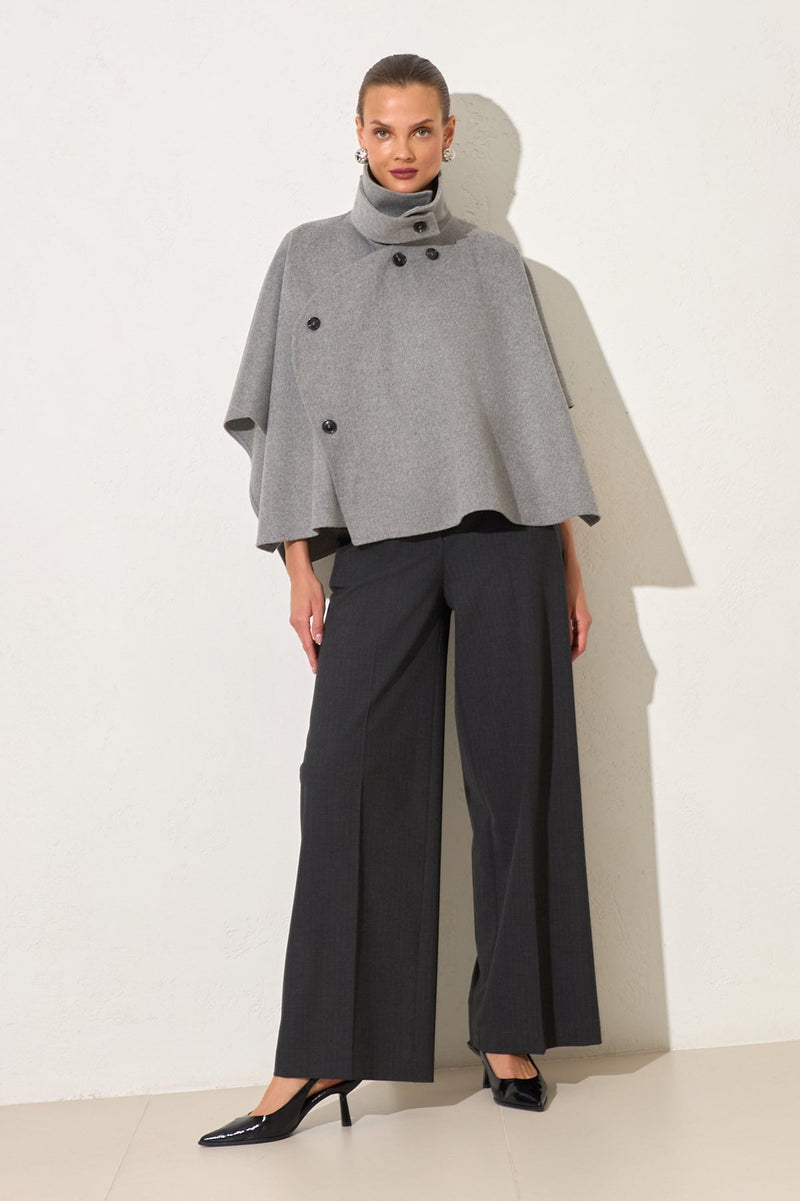 Setre Button Detailed Poncho Coat Grey