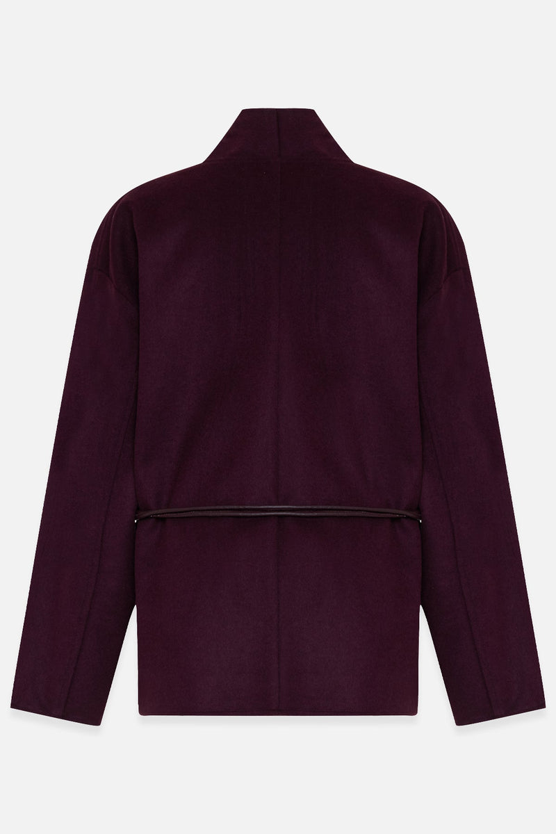 Setre Collarless Loose Comfortable Cut Coat Burgundy