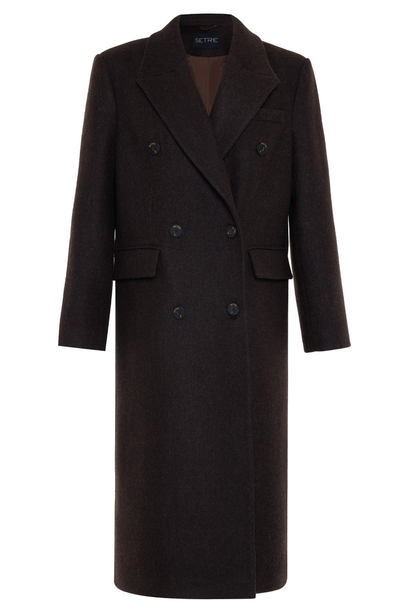 Setre Asymmetrical Button And Pocket Detailed Coat Coffee Brown