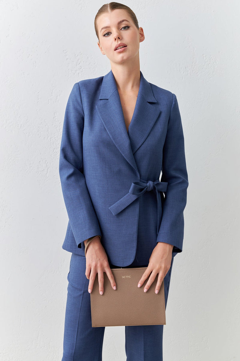 Setre Asymmetrical Side Tie Detailed Jacket Indigo